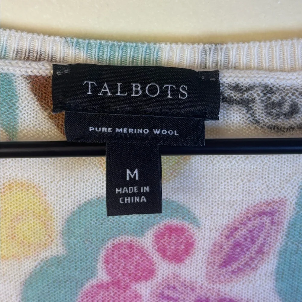 Talbots Pure Merino Wool Floral Long Sleeve Pull Over Sweater Size Medium - Picture 4 of 4